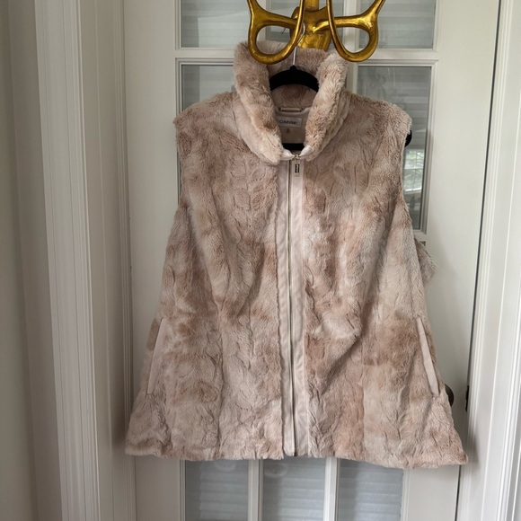 Calvin Klein soft faux fur vest in blush - Picture 1 of 4